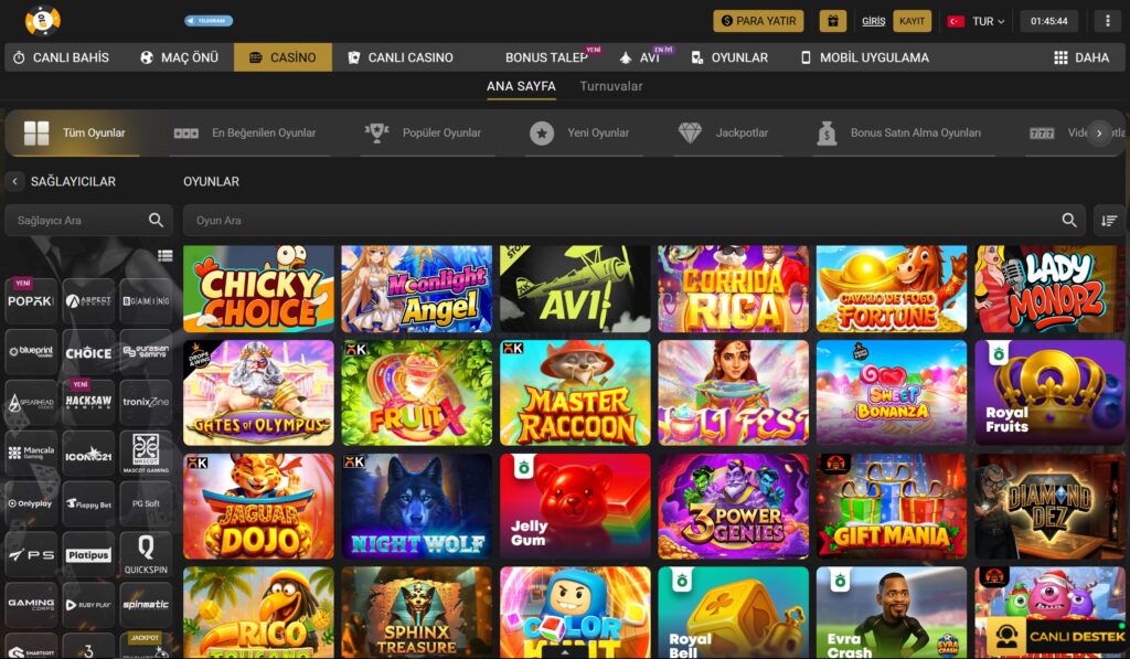 bet10line casino bölümleri